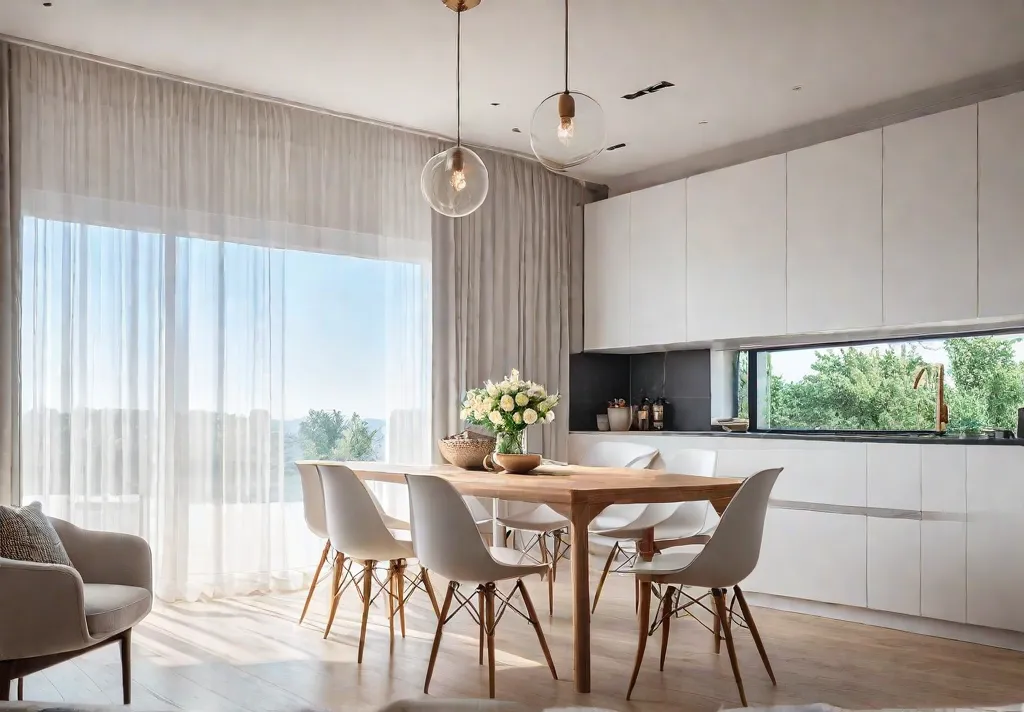 A small bright kitchen filled with natural light streaming through a largefeat